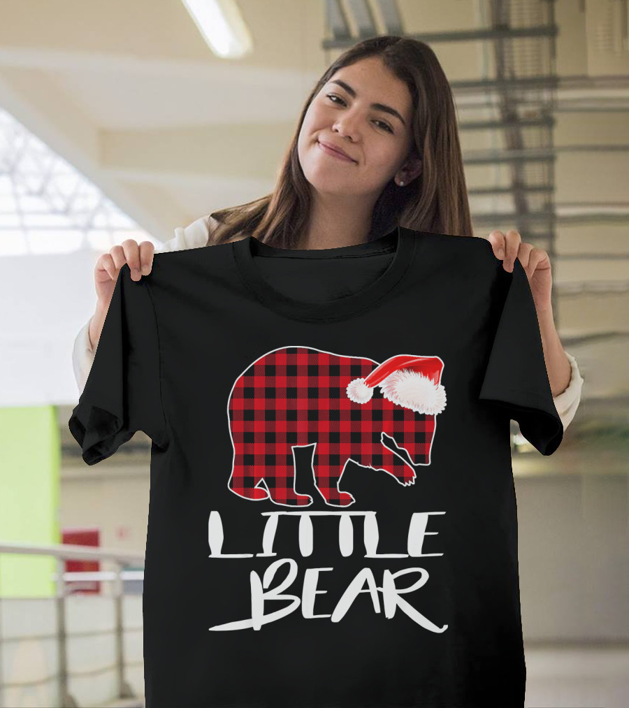 LITTLE BEAR Red Plaid Santa Hat T-Shirt