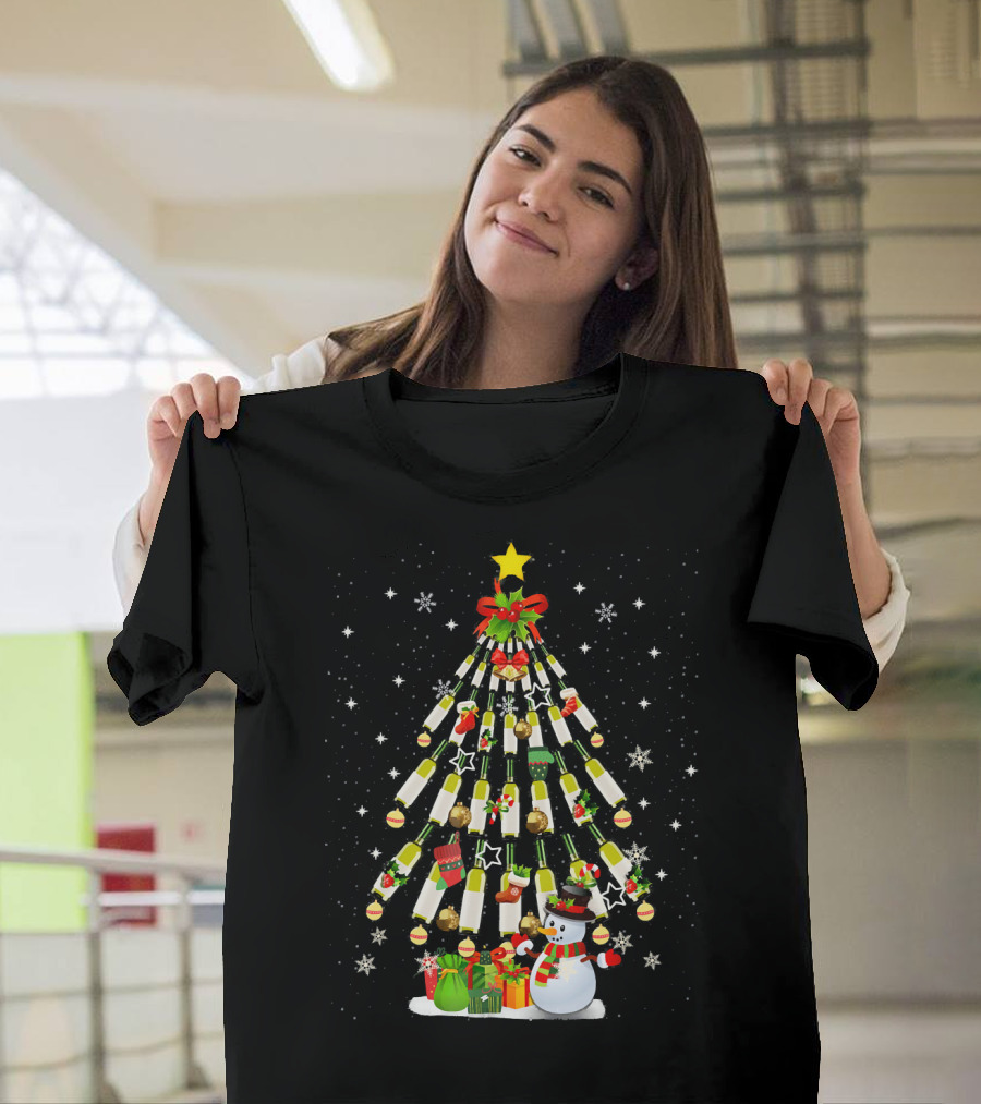 Christmas Wine Bottle Tree With Snowman And Gifts T-Shirt