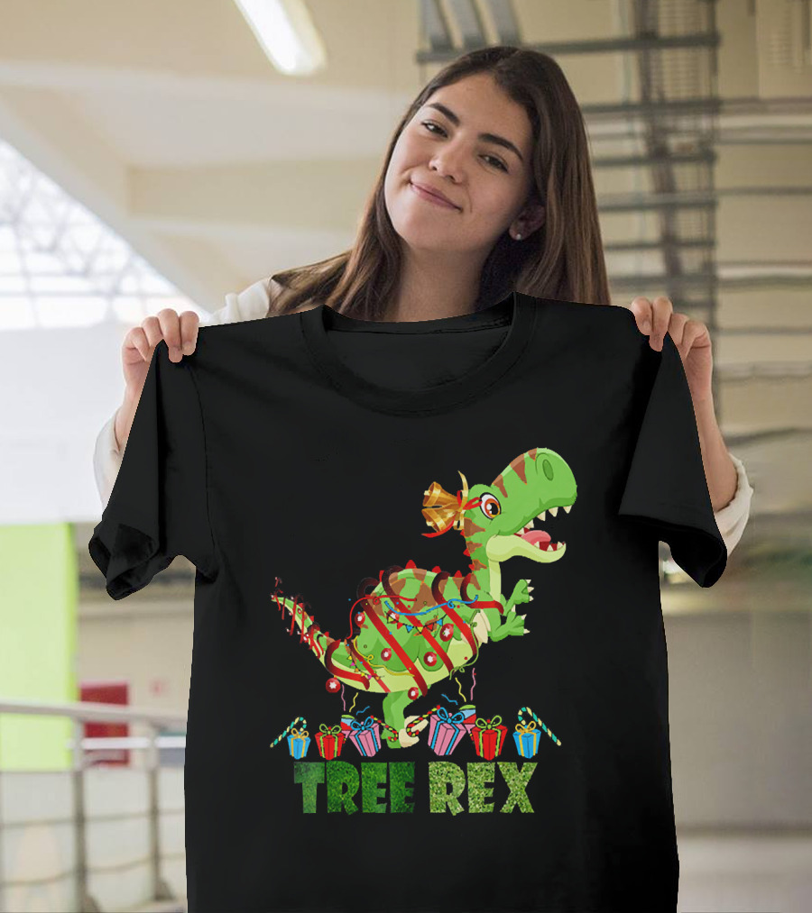 Tree Rex Funny Christmas Dinosaur with Wrapped Gifts T-Shirt