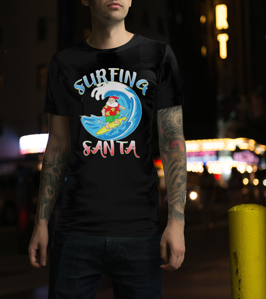 Surfing Summer Santa Christmas Wave T-Shirt