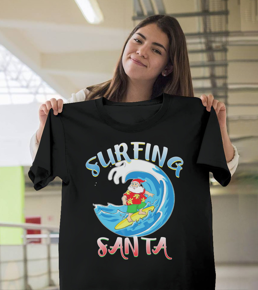 Surfing Summer Santa Christmas Wave T-Shirt
