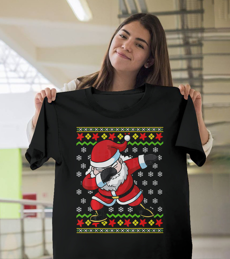 Dabbing Santa Claus Ugly Christmas Dab Snowflakes Festive T-Shirt