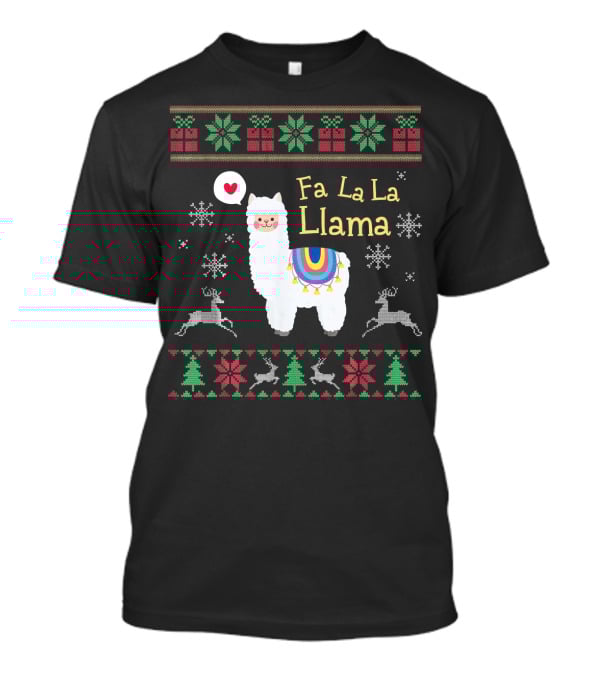 Fa La La Llama Ugly Christmas Snowflakes Reindeer Festive T-Shirt