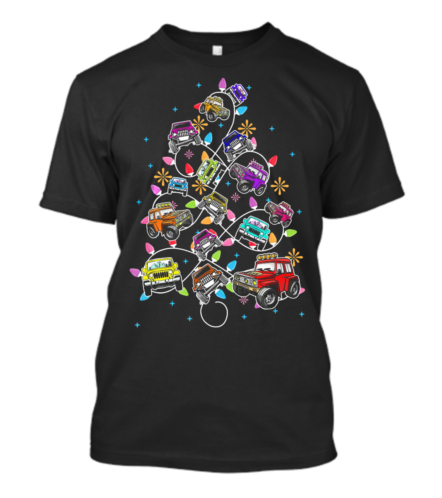 Jeep Christmas Tree Funny Jeeps Lover Colorful Vehicles Holiday Lights T-Shirt
