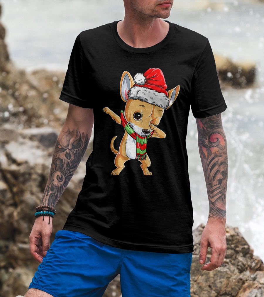 Chihuahua Santa Dabbing Christmas Scarf T-Shirt