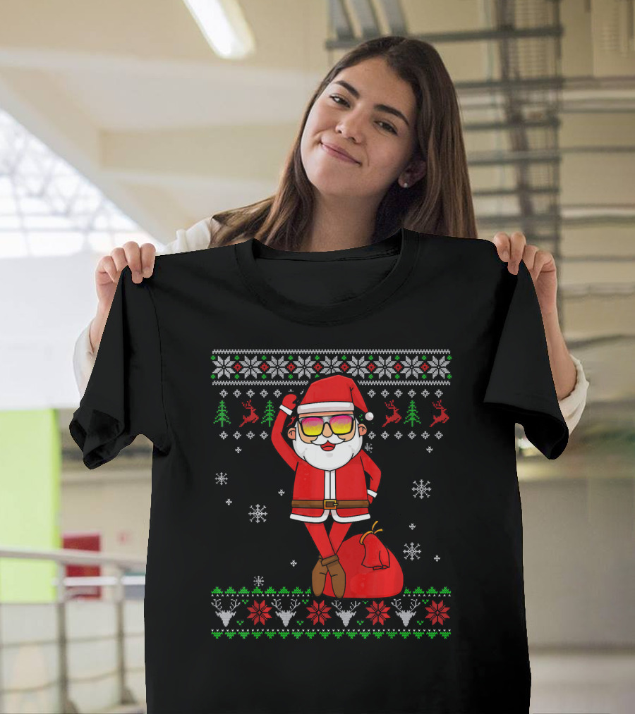Ballet Lover Santa Claus Ballerina Christmas Snowflakes Reindeer Ugly T-Shirt