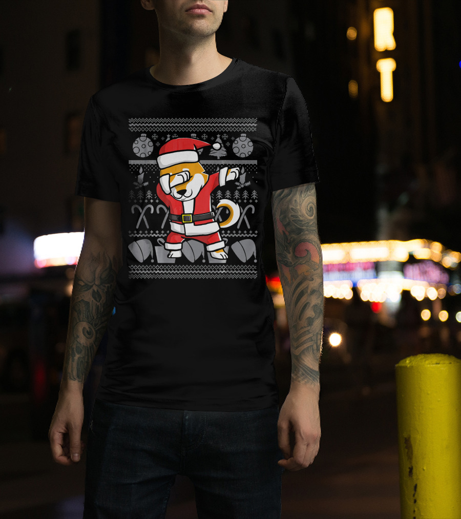Santa Claus Dabbing Shiba Inu Dog Christmas T-Shirt