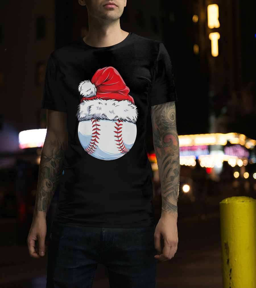 Baseball Santa Christmas Hat T-Shirt