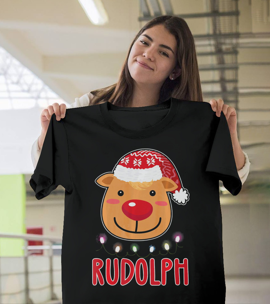 Rudolph Santa Hat Reindeer Lights Christmas T-Shirt