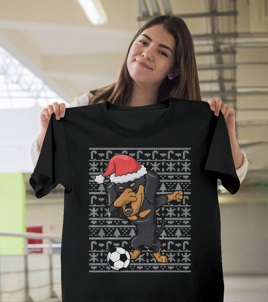 Dabbing Dachshund Santa Soccer Dog T-Shirt