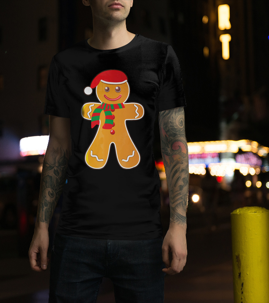 Santa Gingerbread Cookie With Christmas Hat And Scarf T-Shirt
