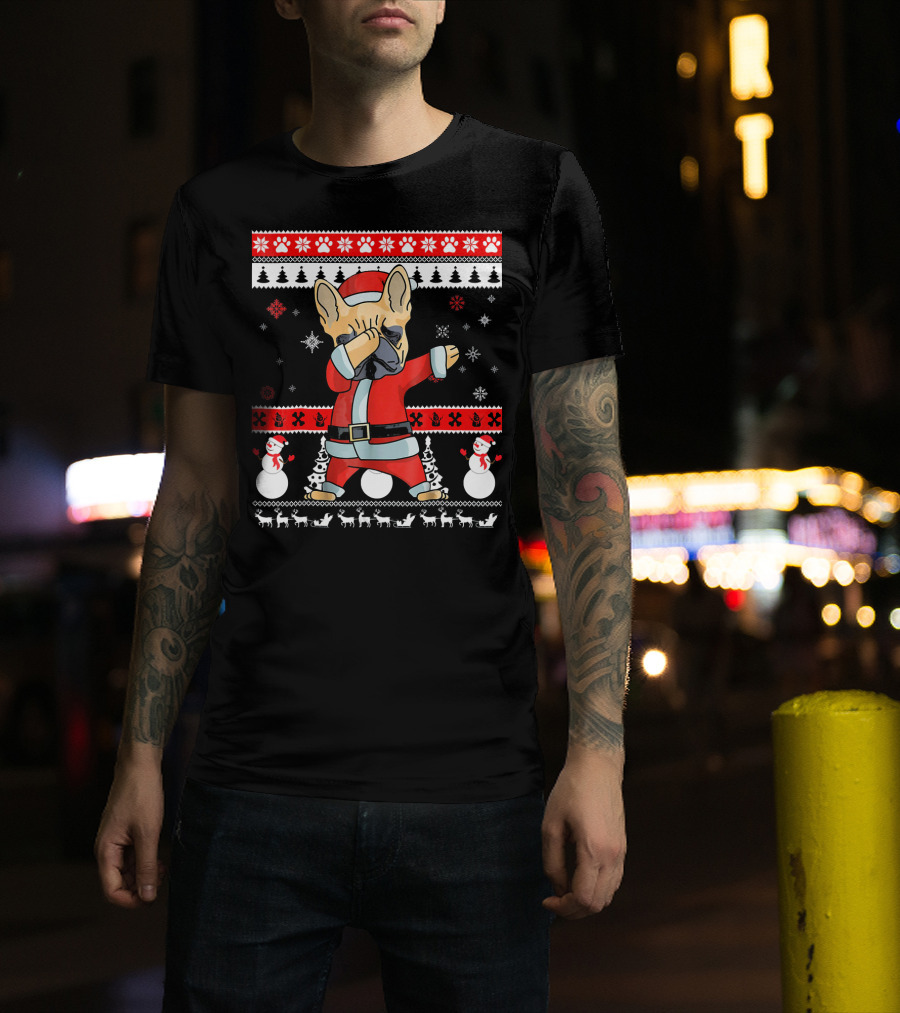 French Bulldog Christmas Frenchie Santa Dabbing Ugly T-Shirt