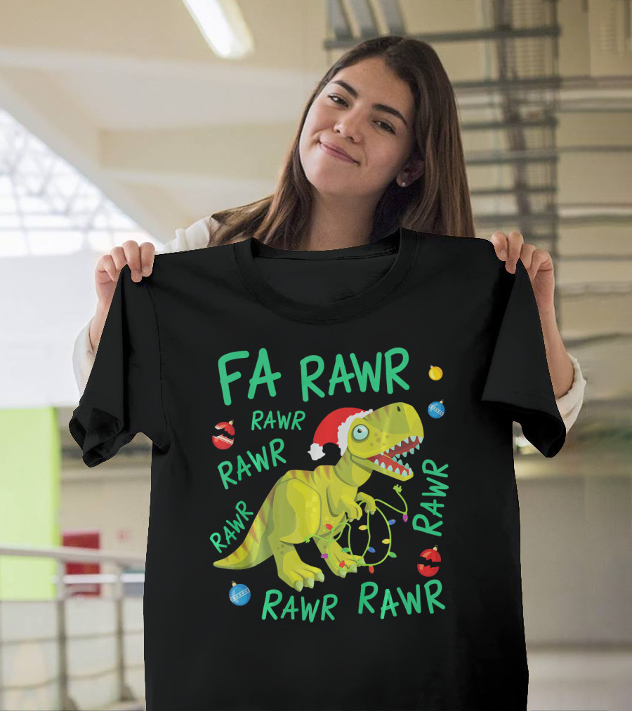 FA RAWR RAWR RAWR Tyrannosaurus Rex Santa Hat Christmas Ornaments T-Shirt