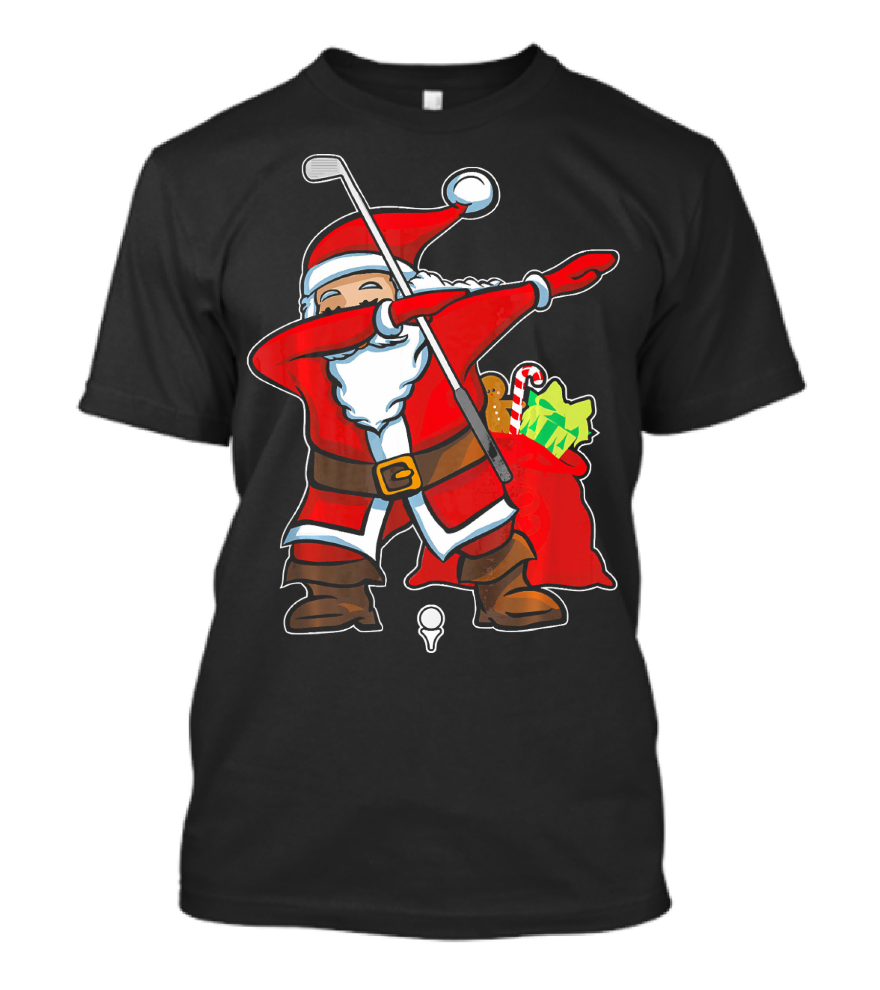 Christmas Dabbing Golf Santa With Gift Bag And Candy Cane T-Shirt