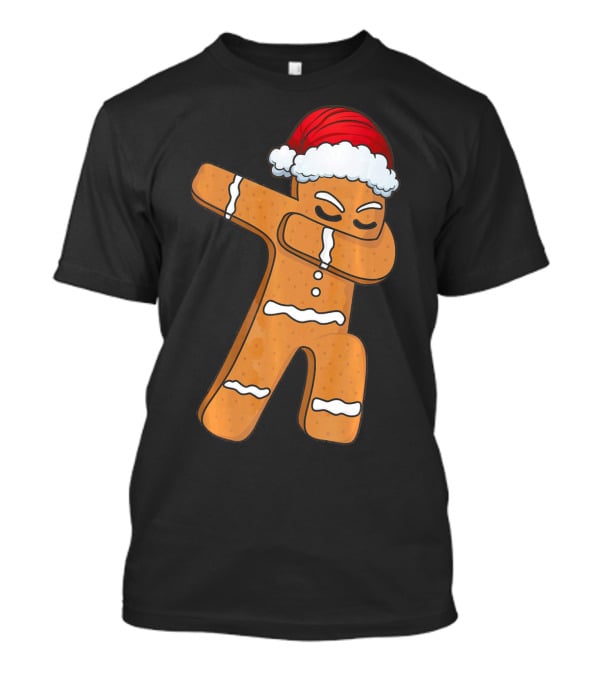 Dabbing Gingerbread Man With Santa Hat Holiday Fun T-Shirt