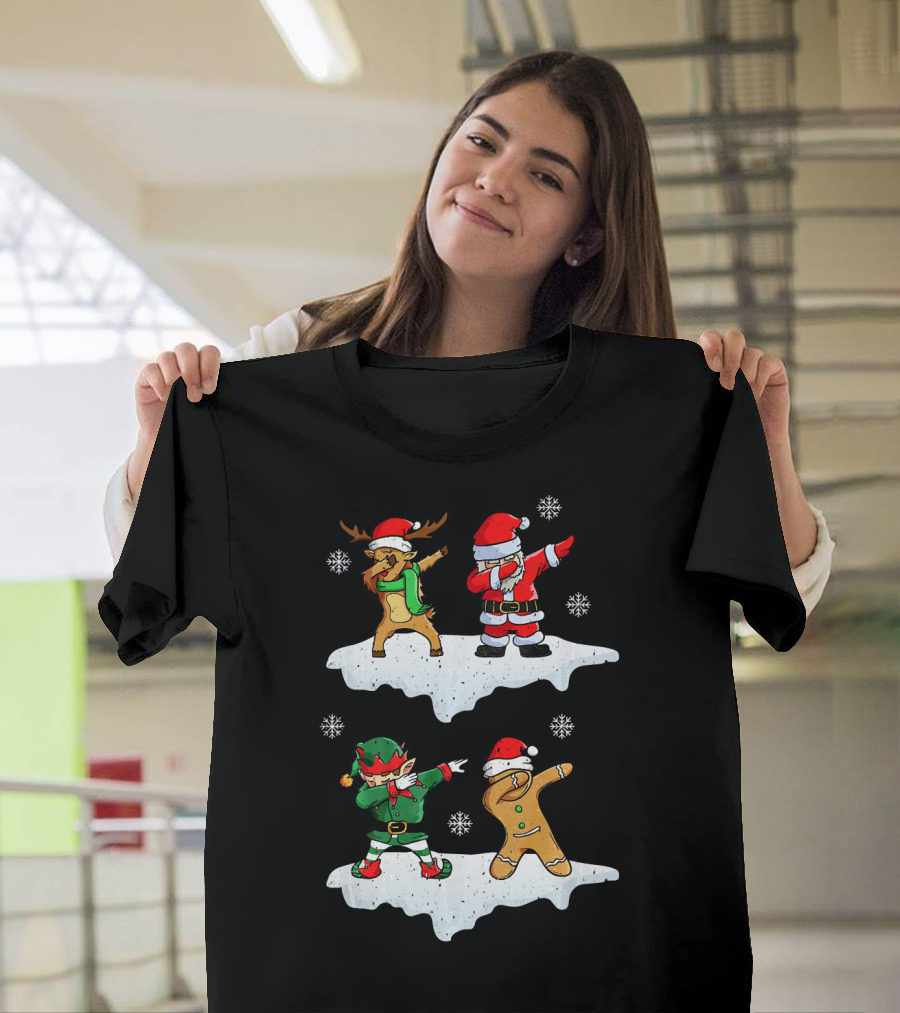 Dabbing Santa Reindeer Elf Dab In The Snowflakes T-Shirt