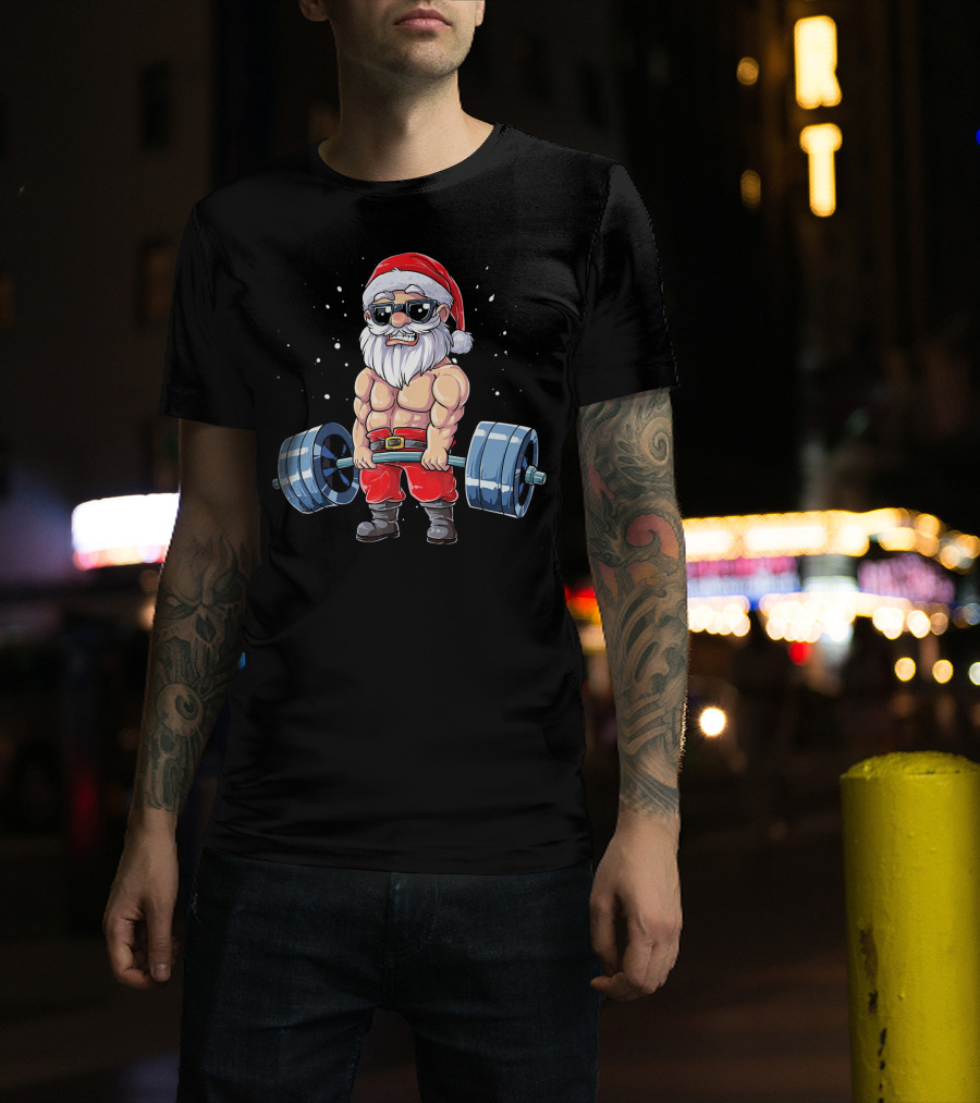 Muscular Santa Deadlift Fitness Christmas T-Shirt