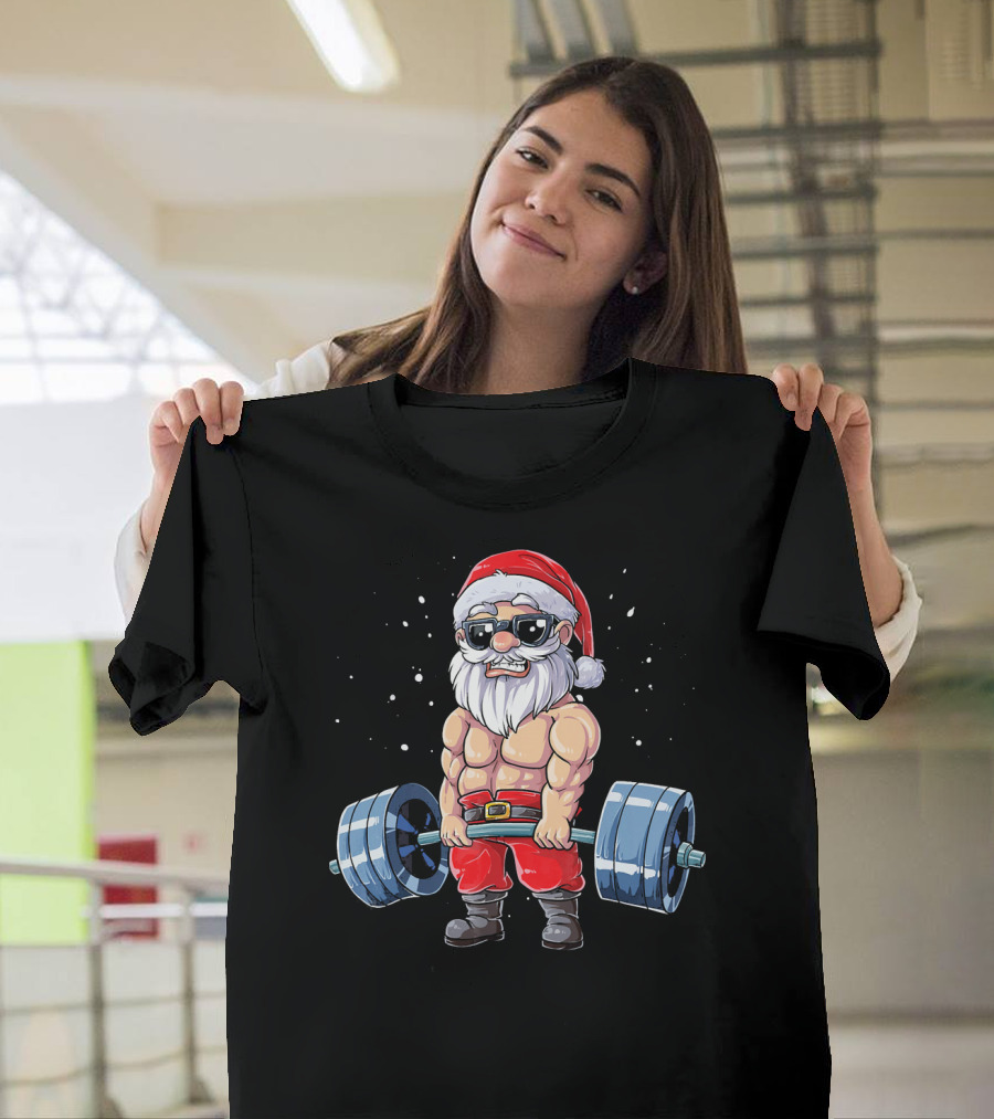 Muscular Santa Deadlift Fitness Christmas T-Shirt