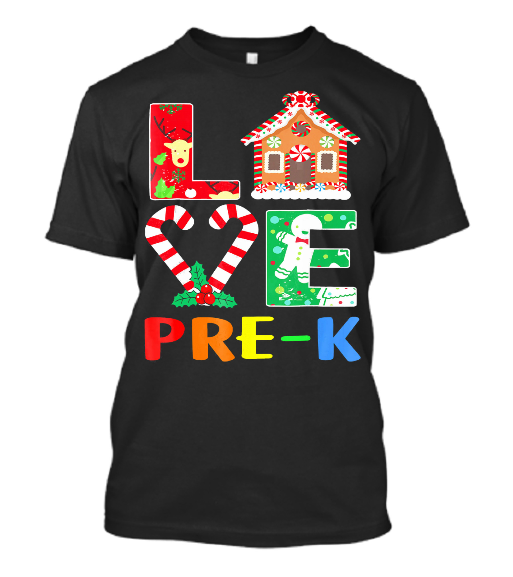 LOVE Candy Cane Reindeer Gingerbread PRE-K T-Shirt