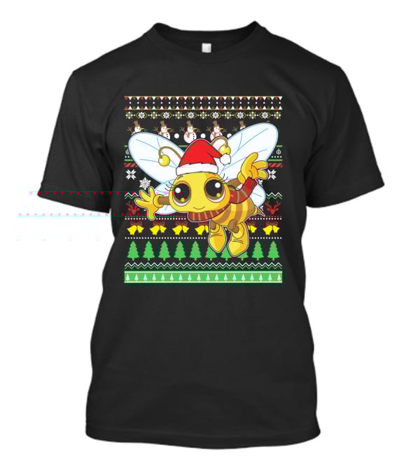 UglyBee Santa Claus Lovely Christmas Sweater Pattern With Cartoon Bee T-Shirt