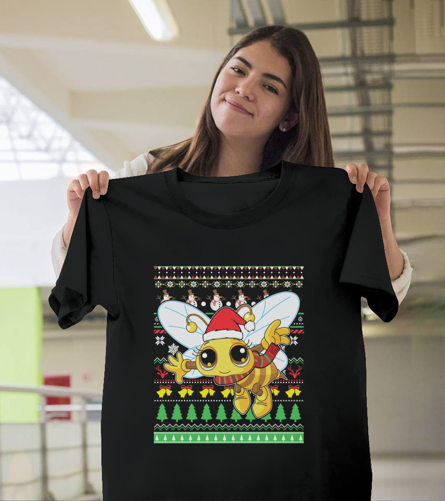 UglyBee Santa Claus Lovely Christmas Sweater Pattern With Cartoon Bee T-Shirt