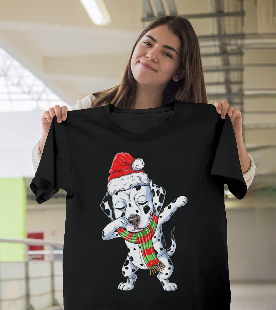 Dabbing Dalmatian Puppy In Santa Hat And Festive Scarf T-Shirt