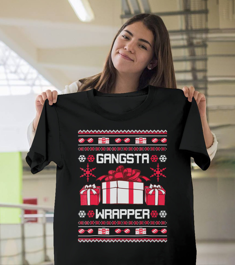 Gangsta Wrapper Christmas Presents And Boomboxes Ugly T-Shirt