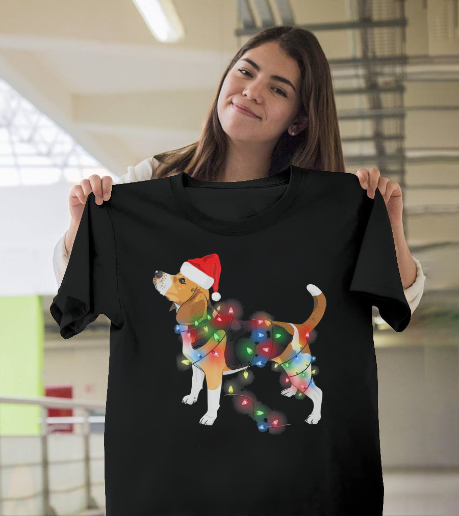 Beagle with Christmas Lights and Santa Hat T-Shirt
