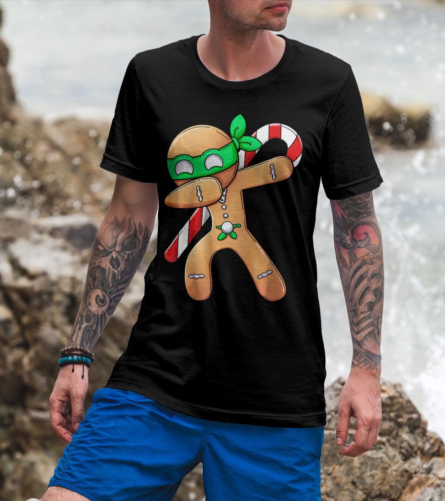 Christmas Boys Dabbing Gingerbread Ninja Candy Cane T-Shirt