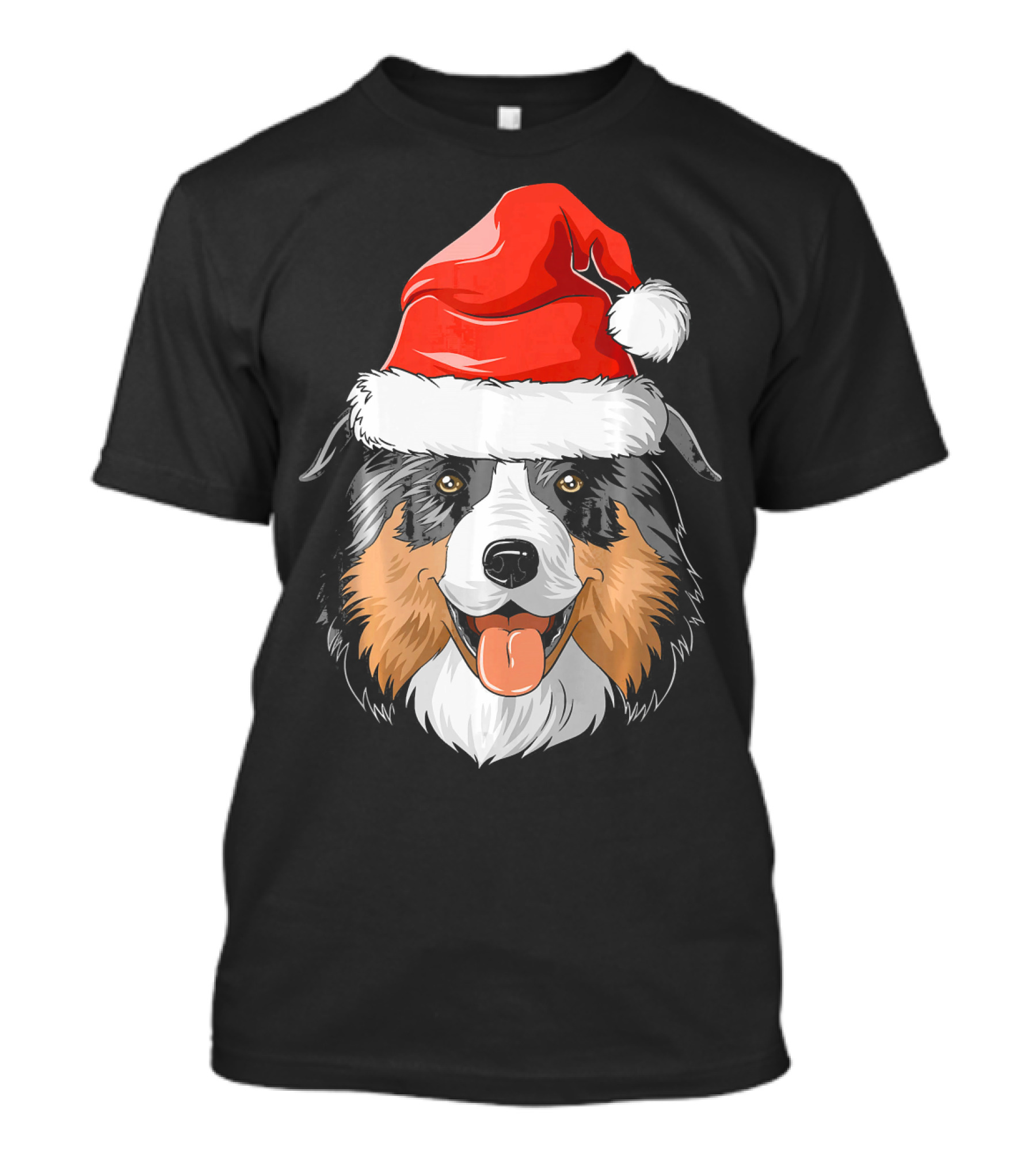 Australian Shepherd Dog Wearing Festive Santa Hat T-Shirt