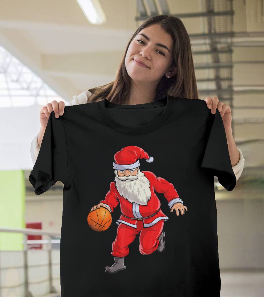Santa Claus Basketball Dribble Christmas T-Shirt