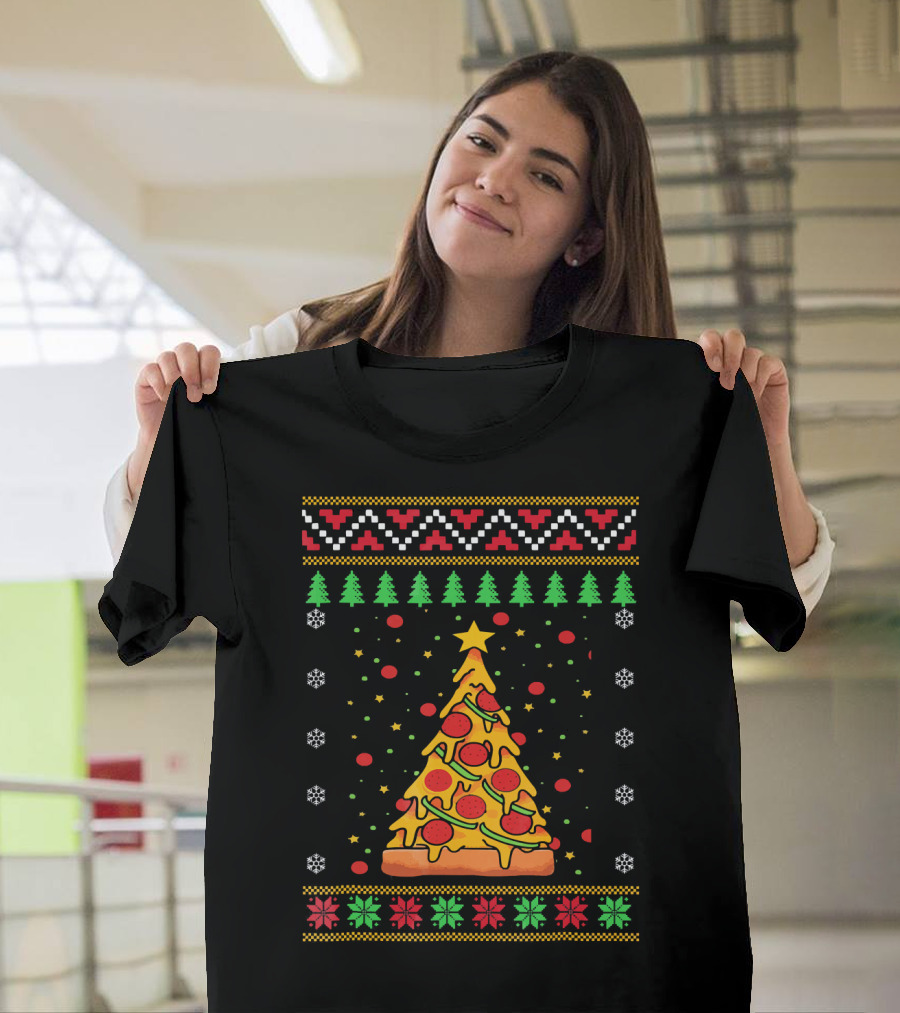 Pizza Ugly Christmas Xmas Tree Pepperoni Cheese Holiday T-Shirt