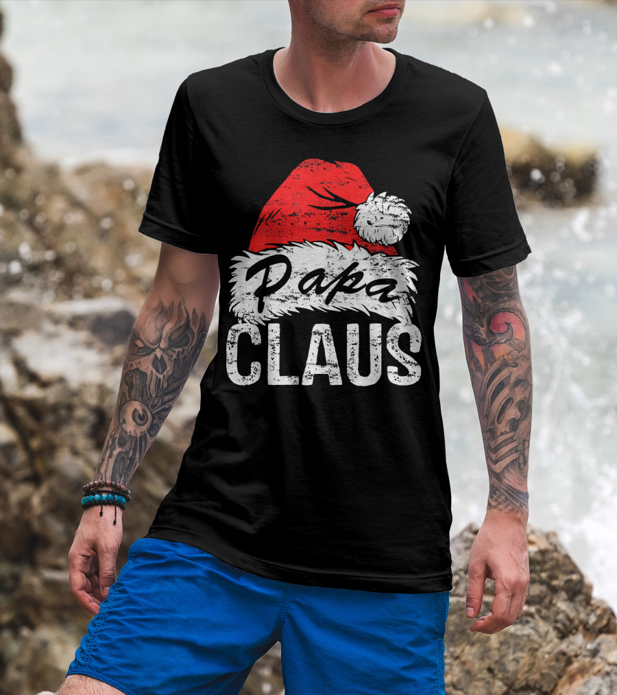 Papa Claus Matching Family Christmas Santa Hat T-Shirt