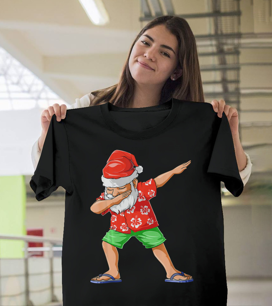 Dabbing Santa in Hawaiian Shirt and Sandals Christmas In July Party T-Shirt