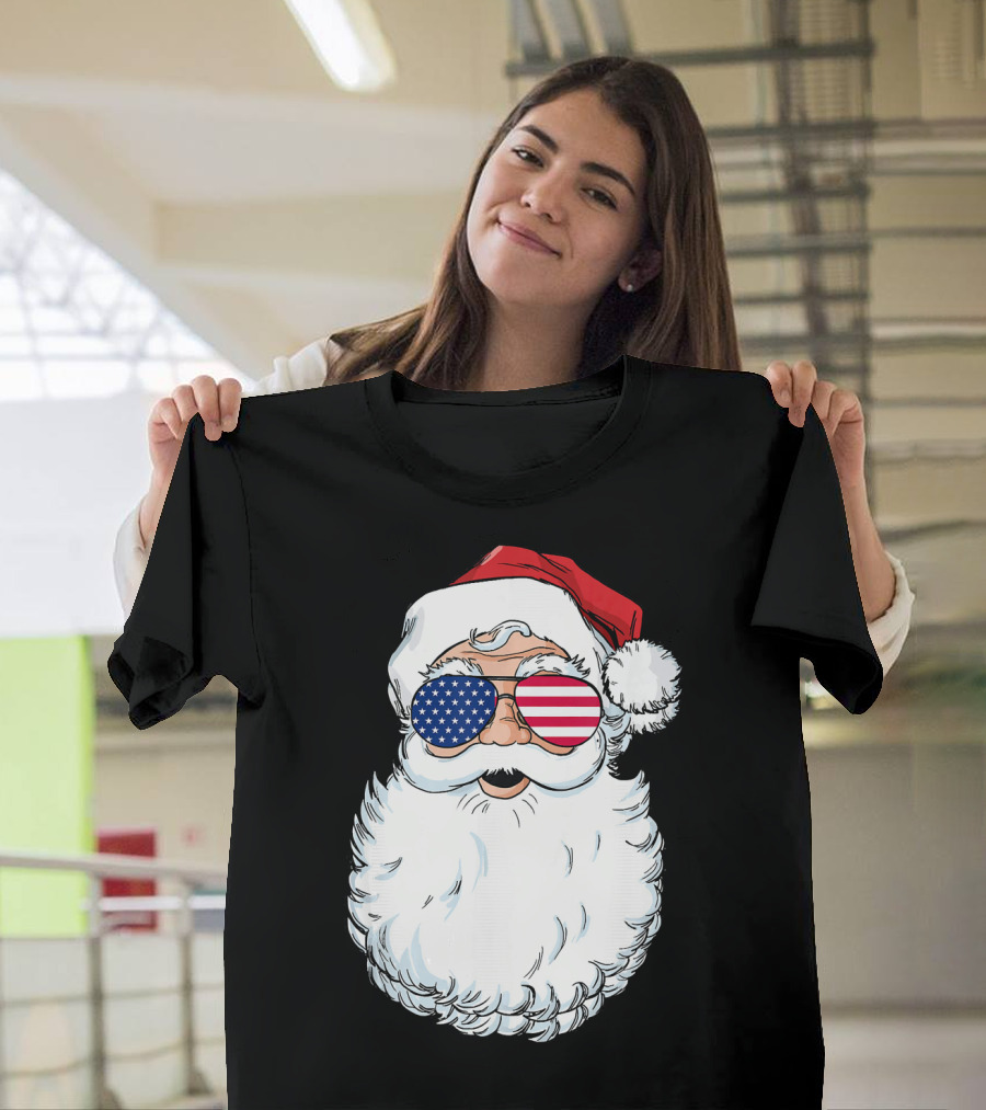 Santa Claus Patriotic USA Sunglasses Christmas T-Shirt