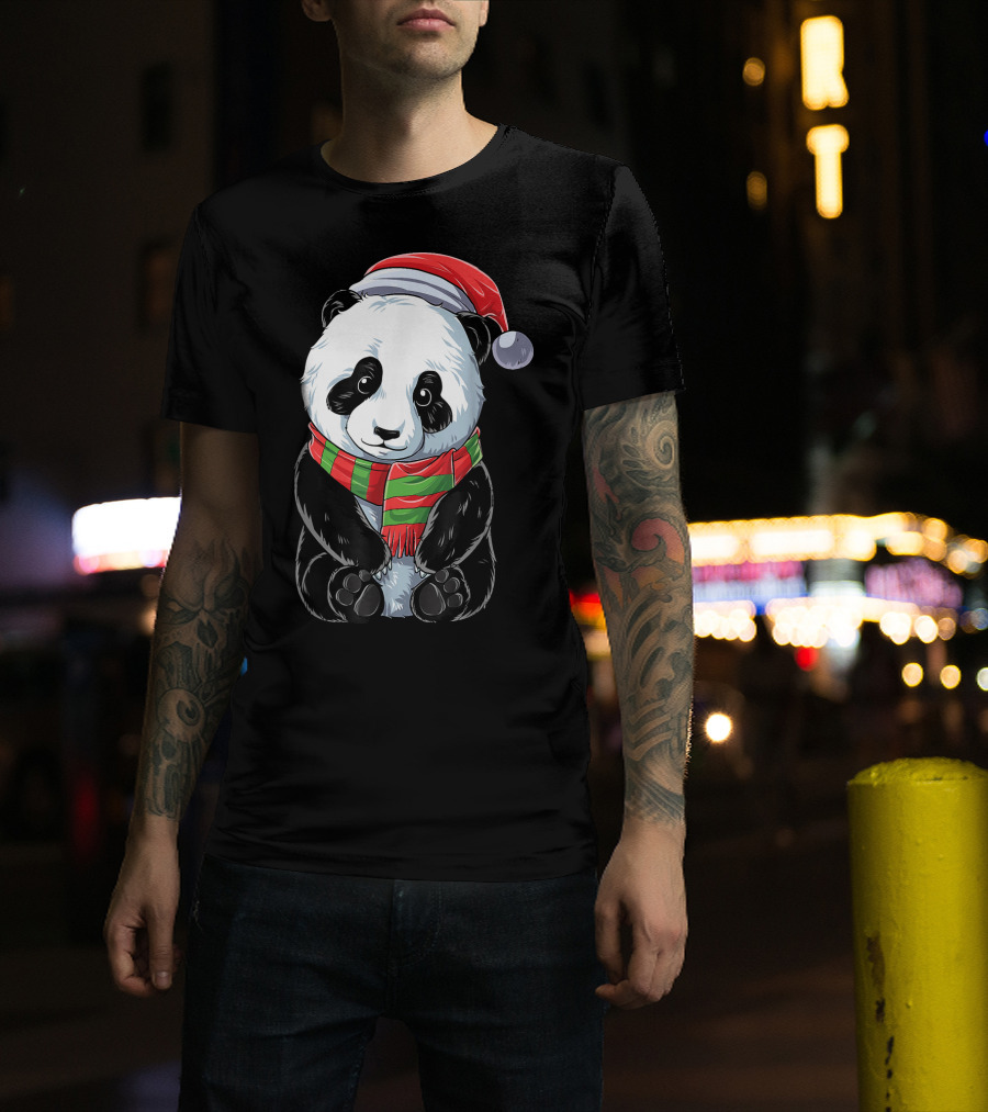 Christmas Panda Santa Hat Pandas Festive Scarf T-Shirt