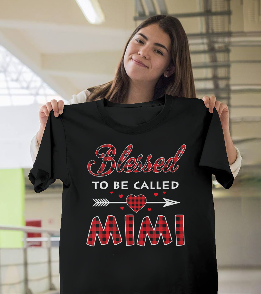 Blessed To Be Called Mimi Buffalo Plaid Heart Arrow T-Shirt