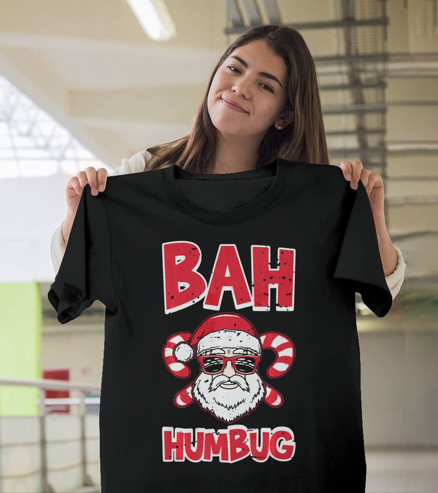 Bah Humbug Santa Candy Cane Glasses T-Shirt