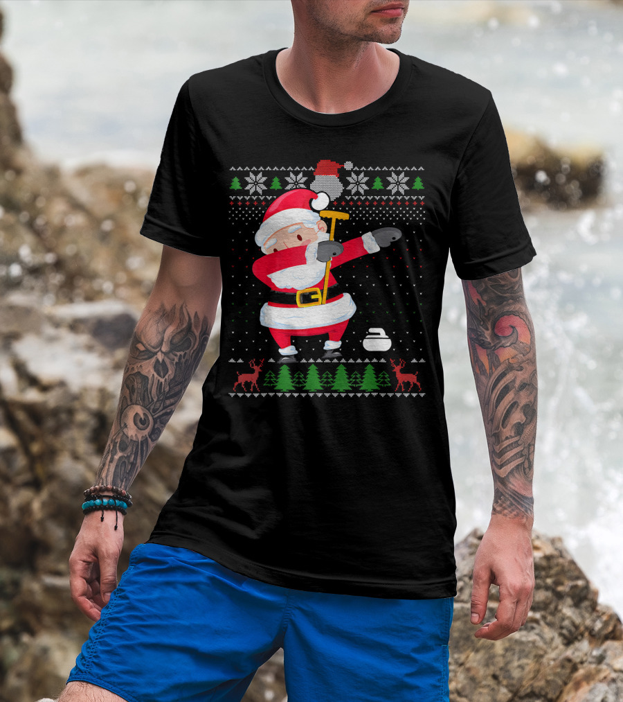Dabbing Santa Ugly Christmas Sweater Curling T-Shirt