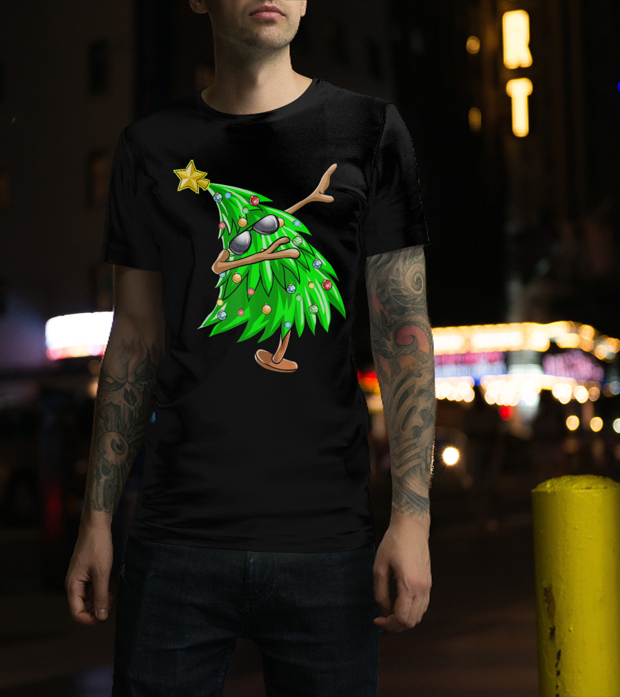 Dabbing Christmas Tree With Sunglasses And Star Topper T-Shirt