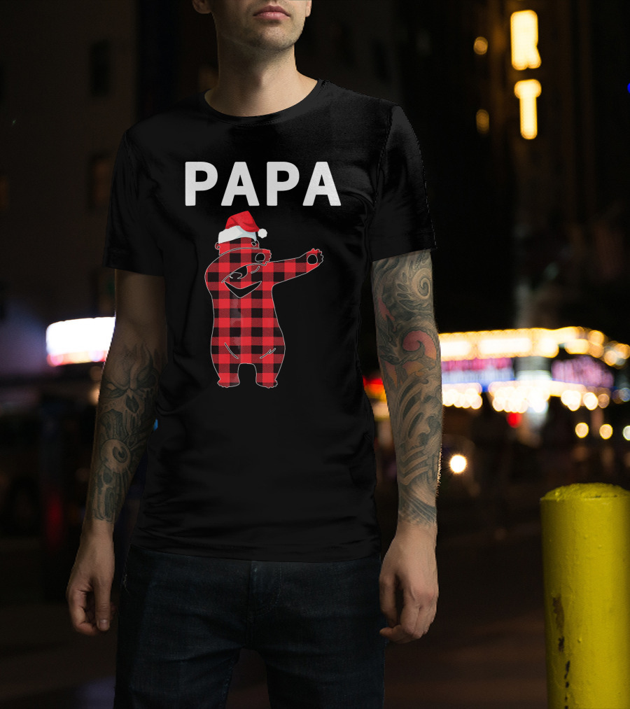 PAPA Bear Plaid Santa Hat Christmas Dabbing T-Shirt