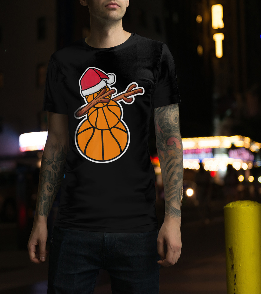 Basketball Snowman Dabbing Santa Hat T-Shirt
