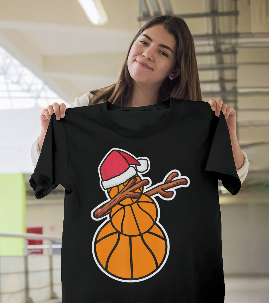 Basketball Snowman Dabbing Santa Hat T-Shirt