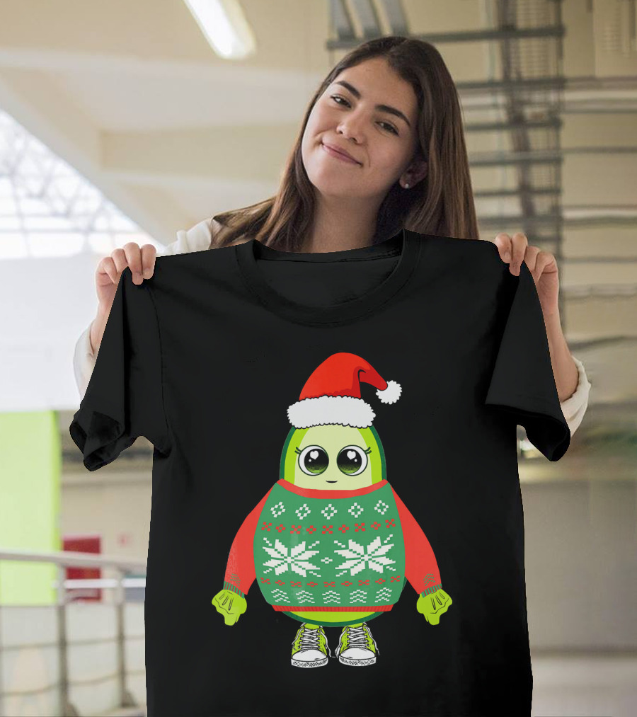 Santa Avocado Cute Christmas Sweater Sneakers T-Shirt