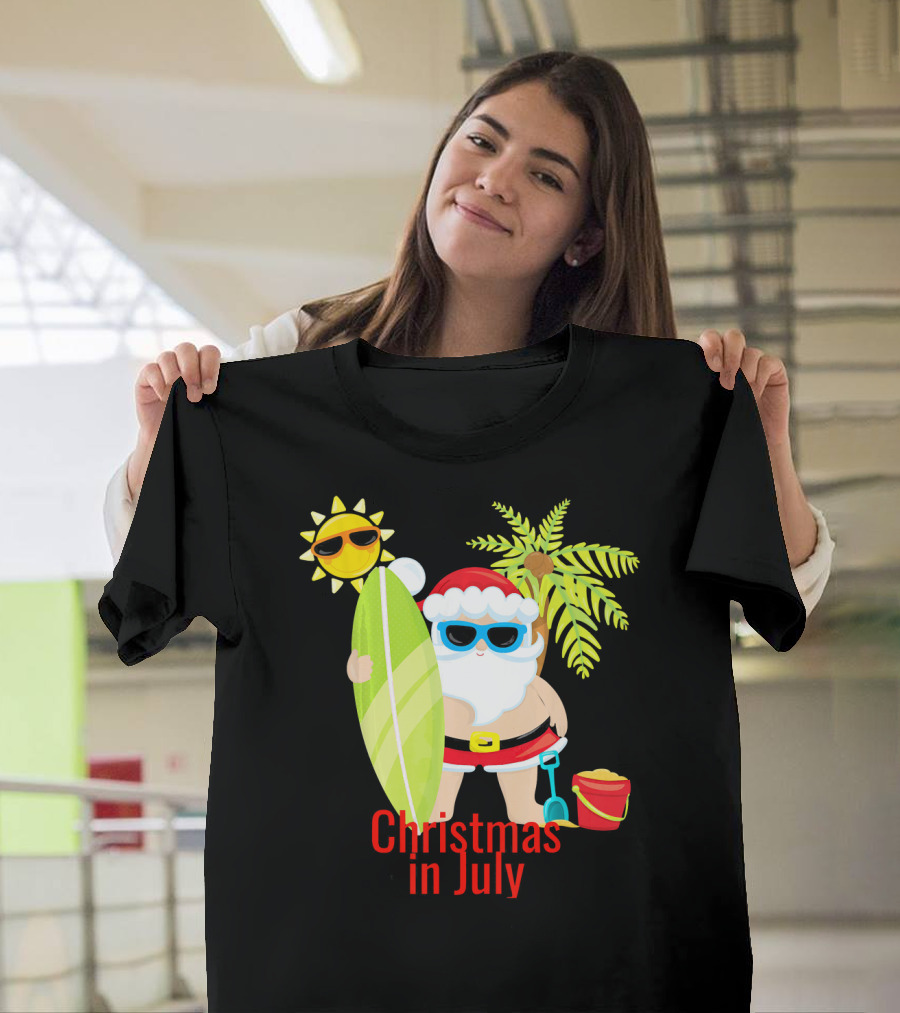 Christmas In July Beach Santa Surfer Sunny Holiday Fun T-Shirt