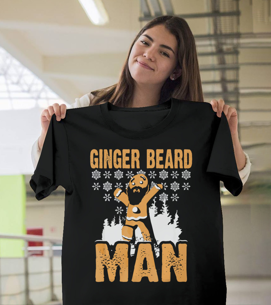 Ginger Beard Man Xmas Holiday Snowflakes Gingerbread T-Shirt