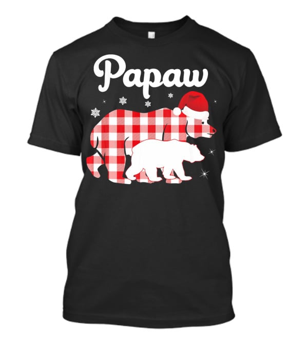 Papaw Red Plaid Bear Santa Hat Snowflakes Matching Family Pajama T-Shirt