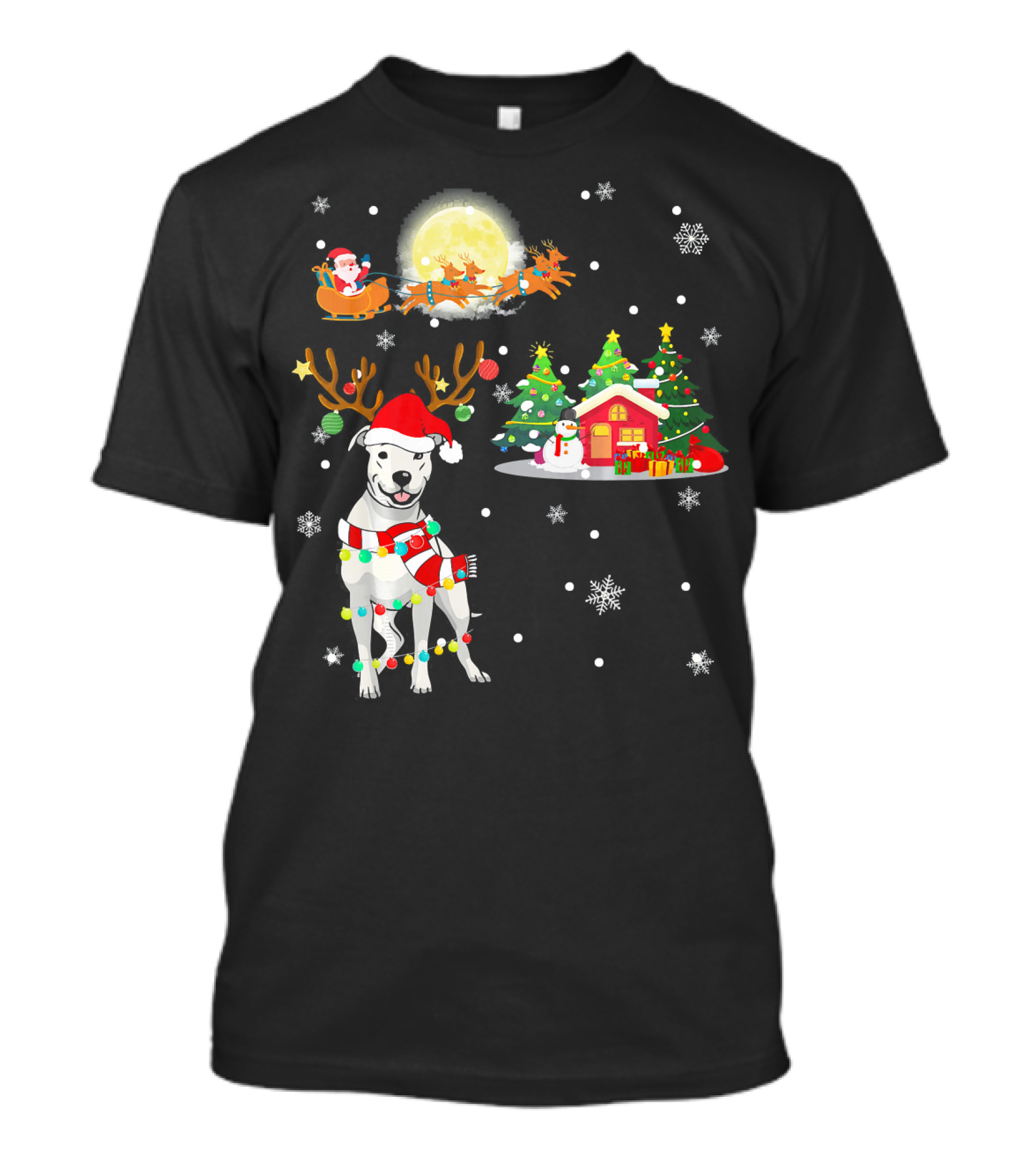 Santa's Sleigh And Festive Dogo Argentino Christmas Wonderland T-Shirt