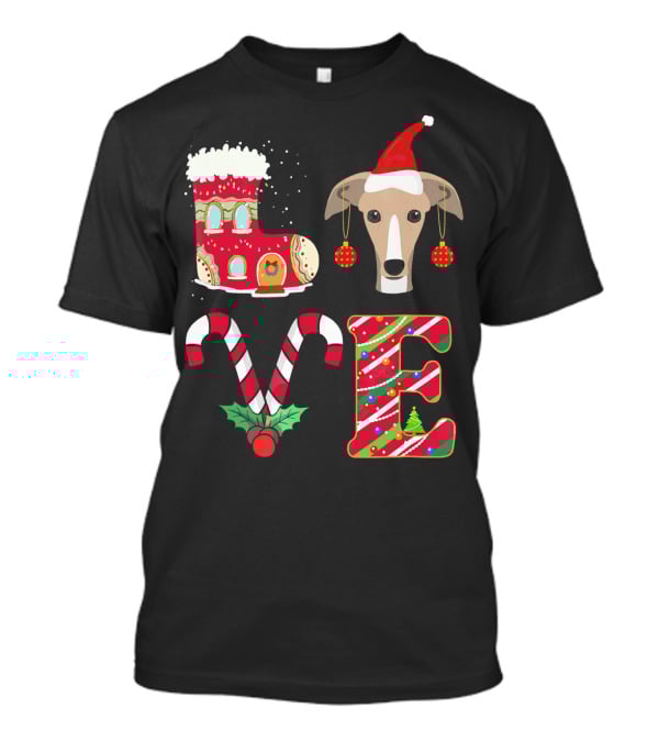 I Love My Greyhound Christmas Love Gingerbread Stocking Santa Hat Candy Cane Ornaments T-Shirt