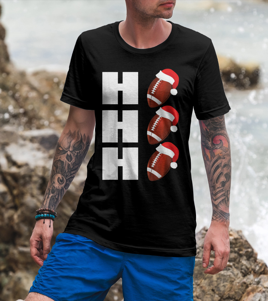 HO HO HO Santa Hat Football Christmas Humor T-Shirt